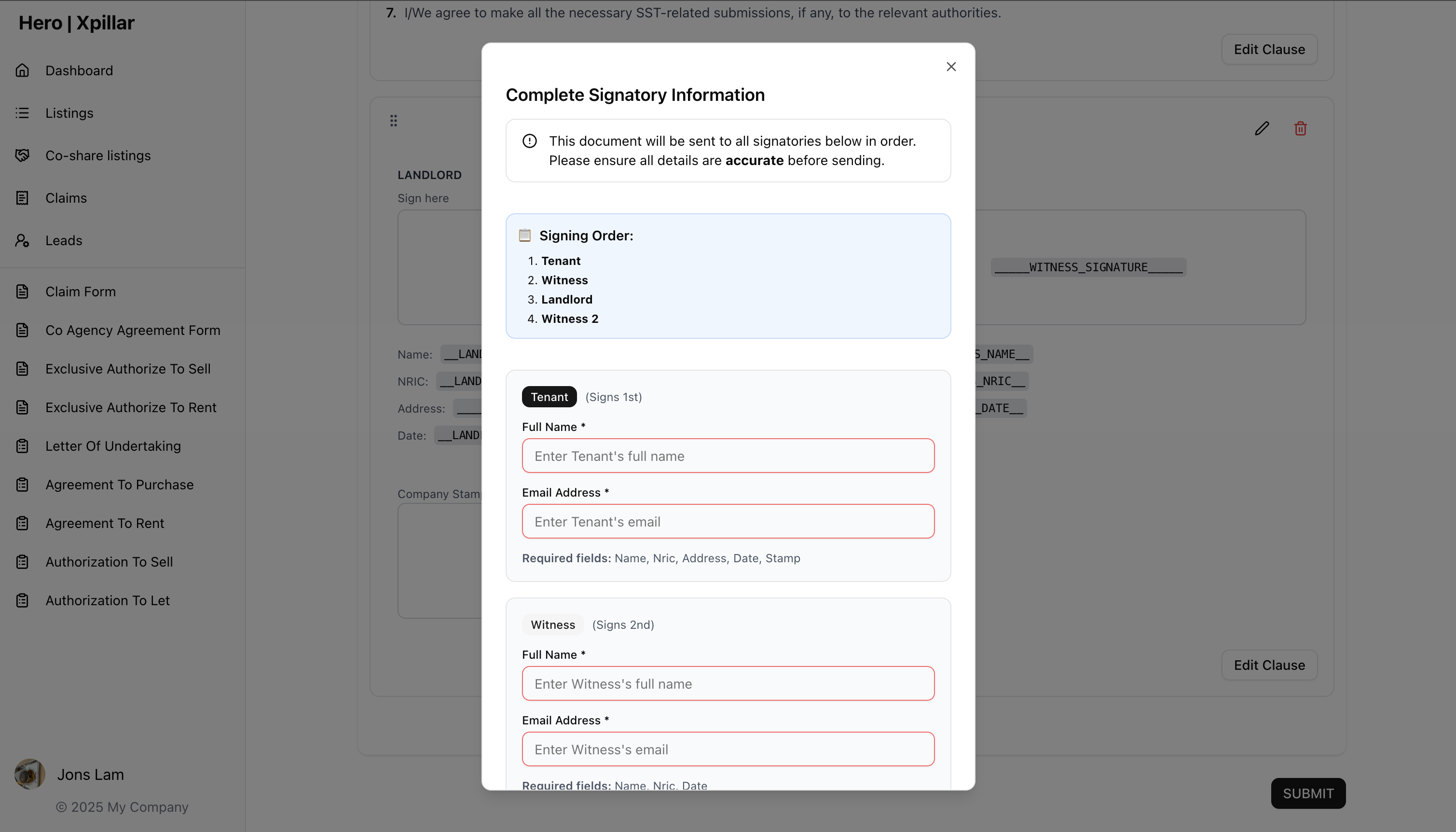 Xpillar Hero Agent Portal: document e signing preliminiary